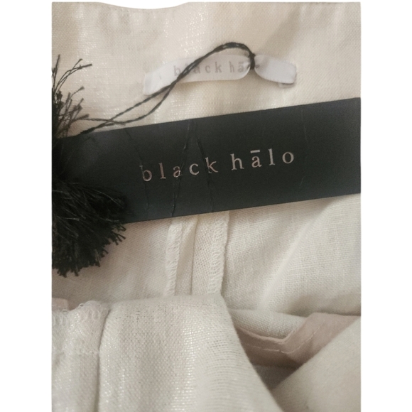 Black Halo Off White Linen Pants W/ Silvery threading Built In Belt Gorgeous 6 - Picture 5 of 5